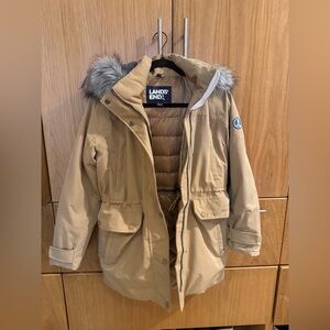Lands' End Camel Tan Parka with Faux Fur Hood